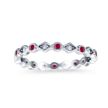 Full Eternity Stackable Ring Wedding Band Round Simulated Ruby CZ 925 Sterling Silver (3mm)